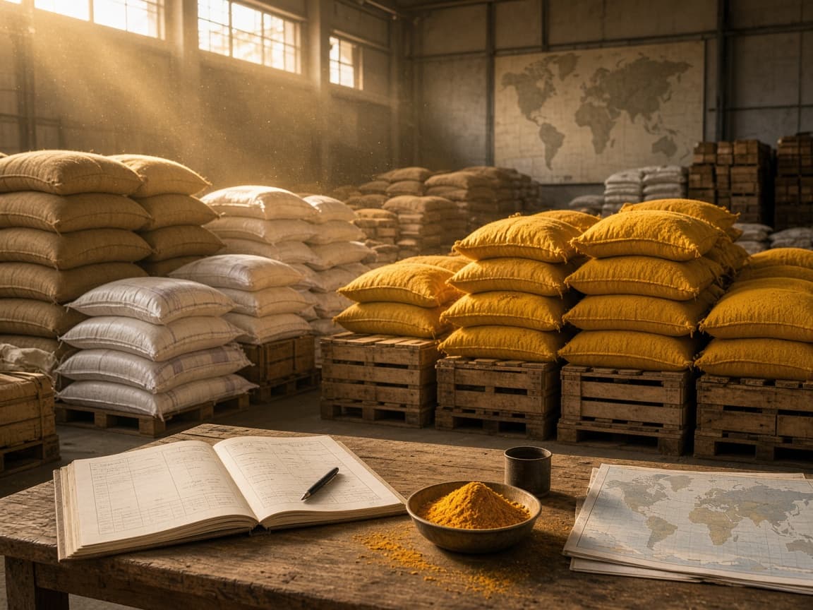 Indian spice lots packed for trade from Nashik