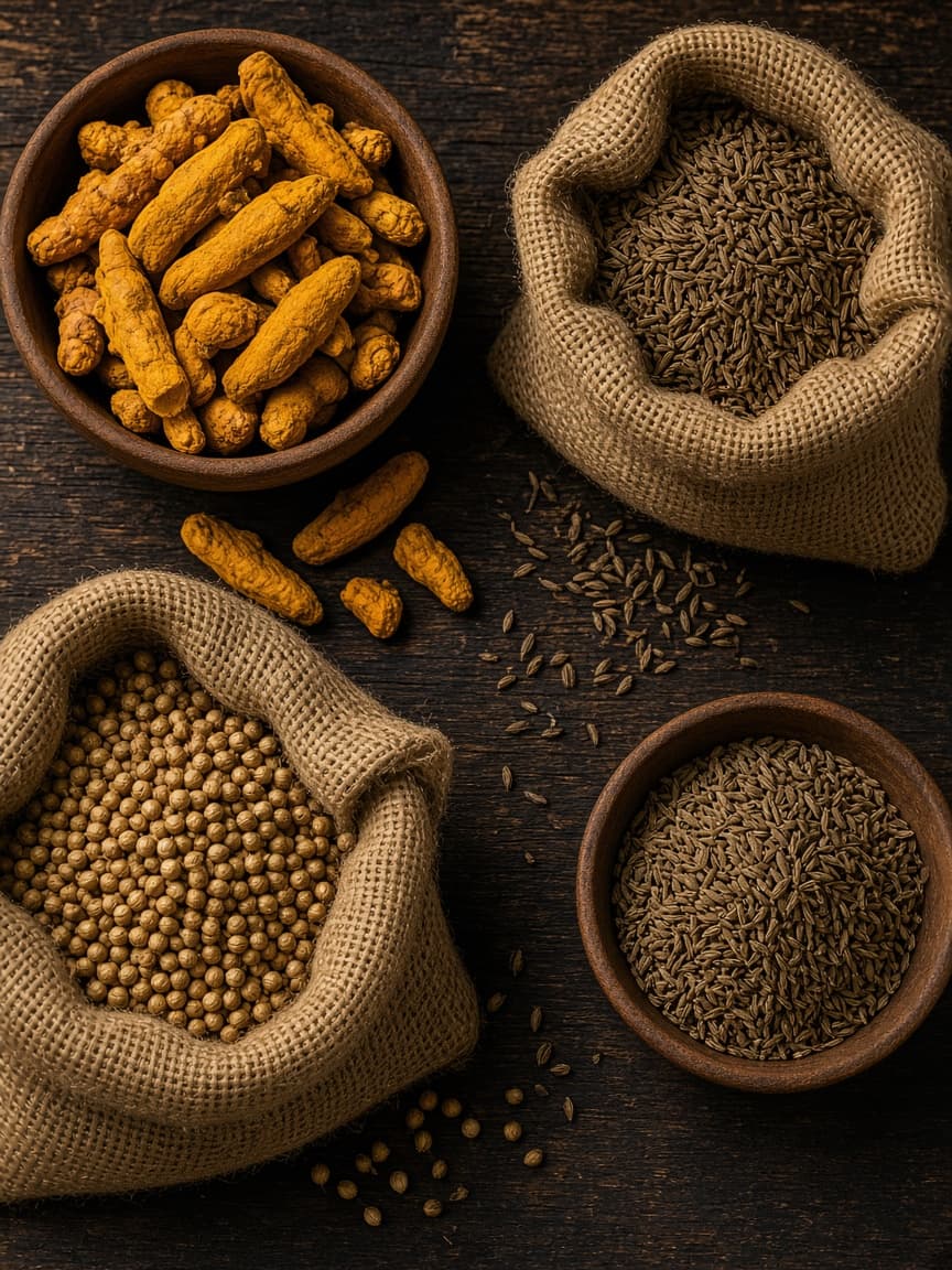 Indian turmeric, cumin, and coriander from Genvora Global